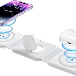 Wireless Charger. Magnetic Foldable 3 in 1 Mag-Safe Charger. Fast Travel Wireless Charging Station for iPhone 15/14/13/12/ Series.for iWatch.for AirPods (Adapter Included)